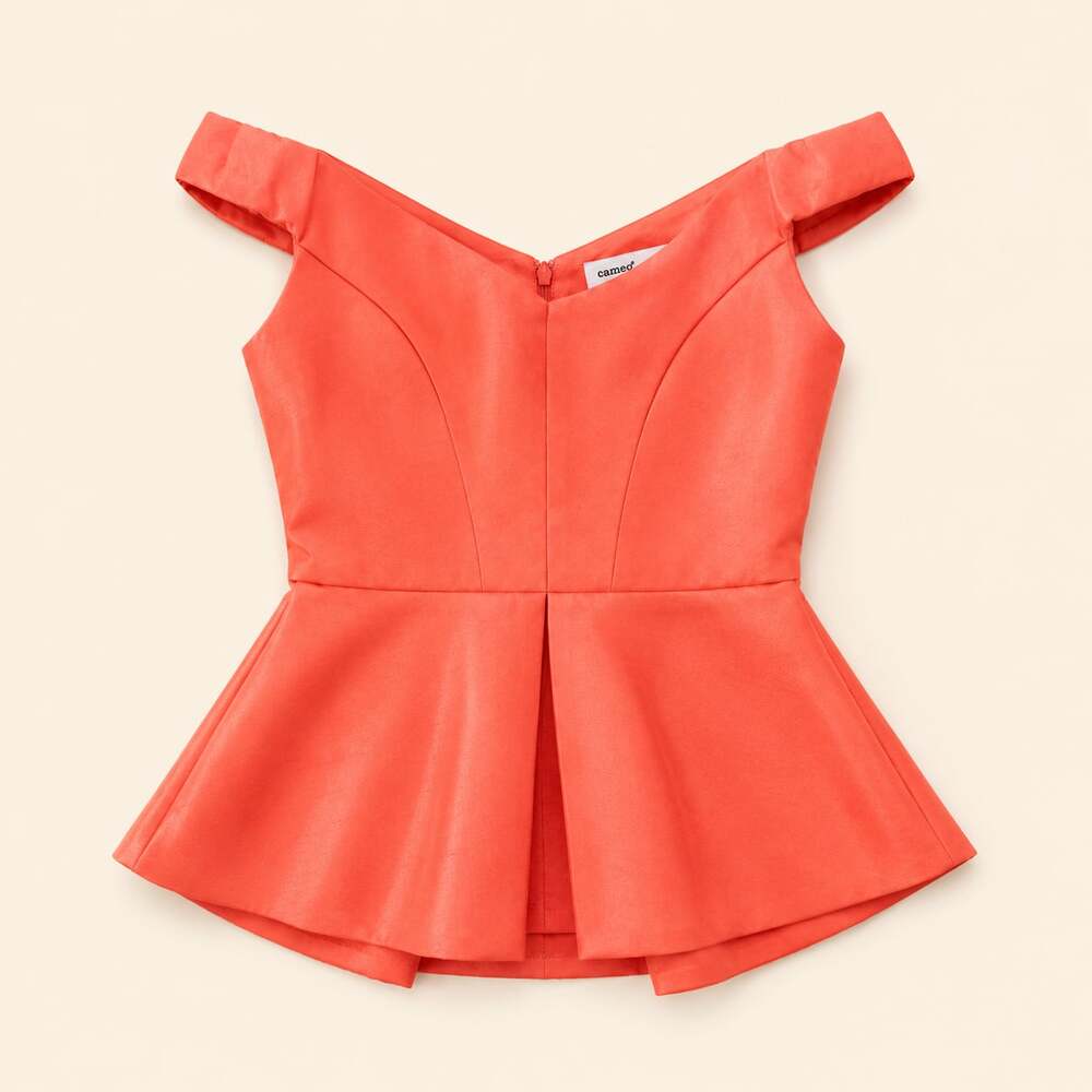 Cameoβ Coral Off Shoulder Peplum Top Coquette Party S